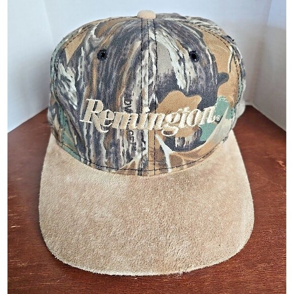 Remington Other - Vintage Remington Firearms Camouflage Cap Hat Camo Suede Visor Buckle Back